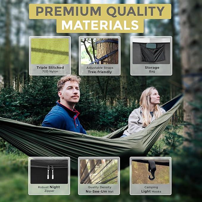 Miztli Camping Hammock -Portable Hammock w/Spacious Net &amp Tree Straps w/Adjustable Loops Double and Single Hammock for Outdoor Indoor Hiking and Travel
