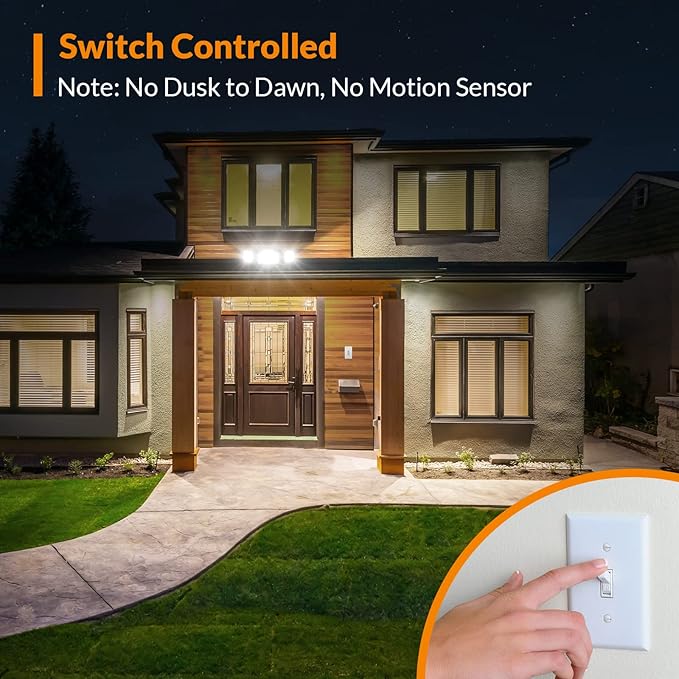 LEPOWER 42W Flood Lights Outdoor - 4200LM Bright LED Security Lights Outdoor with 3 Heads Switch Controlled Exterior Flood Light &amp 220° Wide Angle IP65 Waterproof for Garage Yard Porch (Black)