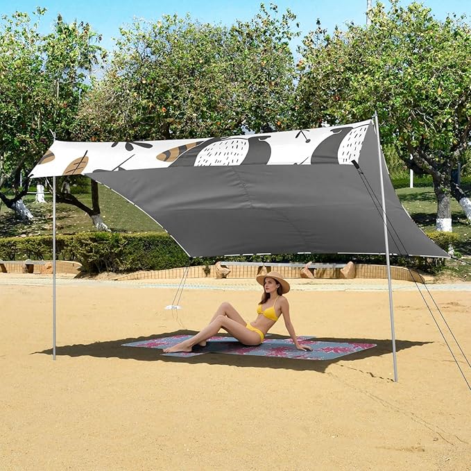 Cute Raccoon in Doodle Style Camping Sun Shelter Beach Tent Portable Beach Sun Shade Outdoor Canopy for Camping Trips Fishing Picnic