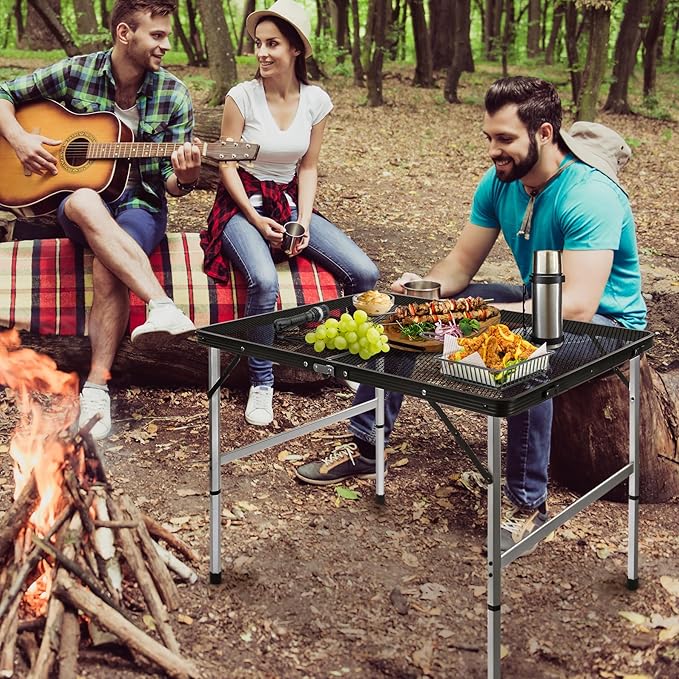 jkwokback 3ft x 2ft Grill Table Portable Camping Table Waterproof Black Folding Table with Adjustable Height Camping TableFolding Camp Table for BBQCamping Outdoor Sports Beaches and Picnics