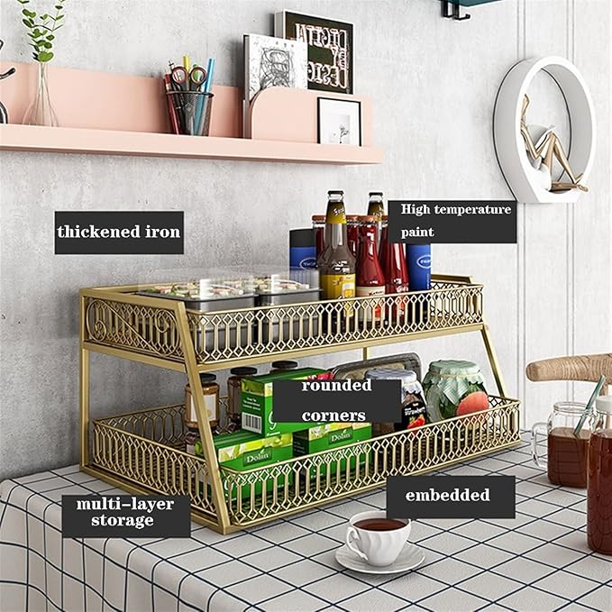 JITUIHOM Kitchen Rack Kitchen Table Rack Desktop Storage Cabinet Double-Layer Tableware Fruit and Vegetable Seasoning(Small)