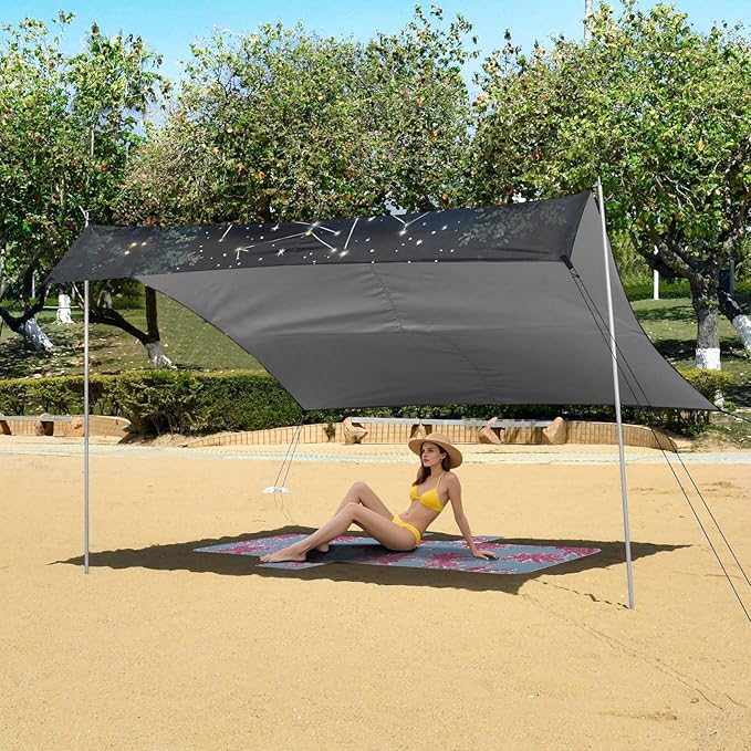 Bolaz Beach Canopy Tent Sun Shade9'×10.5' Large Family Beach Shade UPF50+- Outdoor Shade for Camping Trips FishingFoxs Star Sky