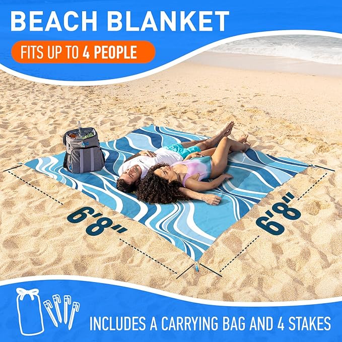 Beach Blanket and UV Umbrella – Sandproof Mat and Wind-Resistant Shade for Outdoor Comfort at The Beach Park or Festivals