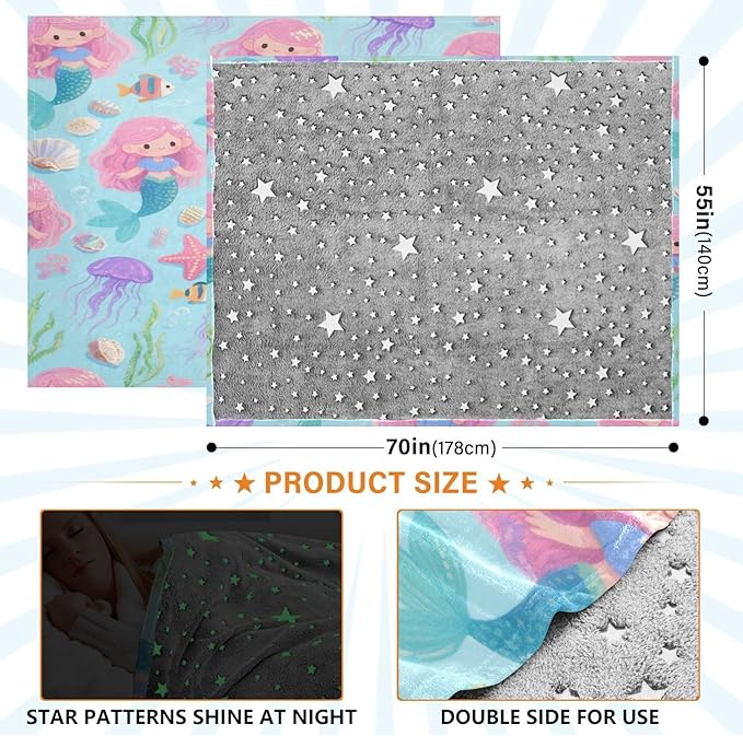 Throw Over Blanket Cute and Cartoonish Pink Mermaid Jellyfish Blanket Throw 50x70 Inches