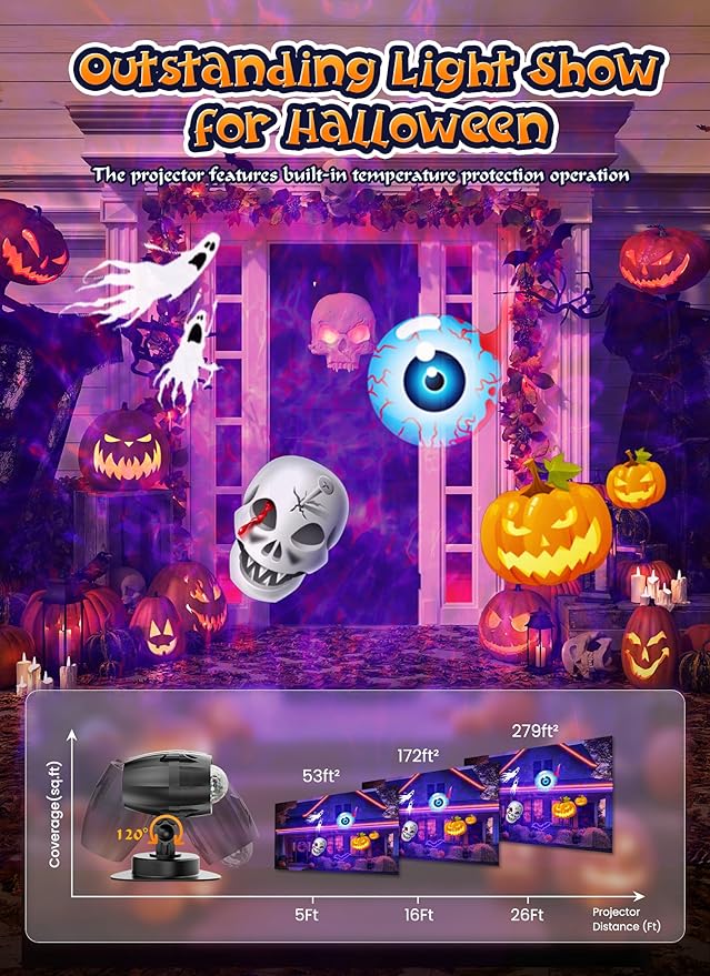 3 in 1 Halloween Christmas Projector Lights Outdoor 21 HD Effects (3D Ocean Wave + Patterns+Red Green) Waterproof with Timer Halloween Landscape Lights for Indoor Holiday