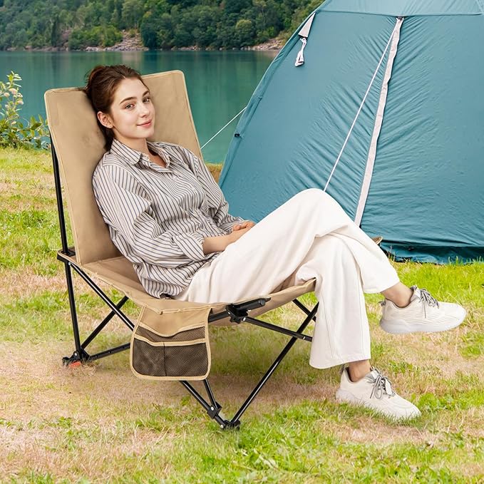 Tangkula Padded Camping Chairs Set of 2 Portable Folding Lawn Chair with Adjustable Backrest Padded Seat Carrying Bag Heavy-Duty Frame for Camp Beach Lawn Fishing Travel Sports 500 LBS Capacity