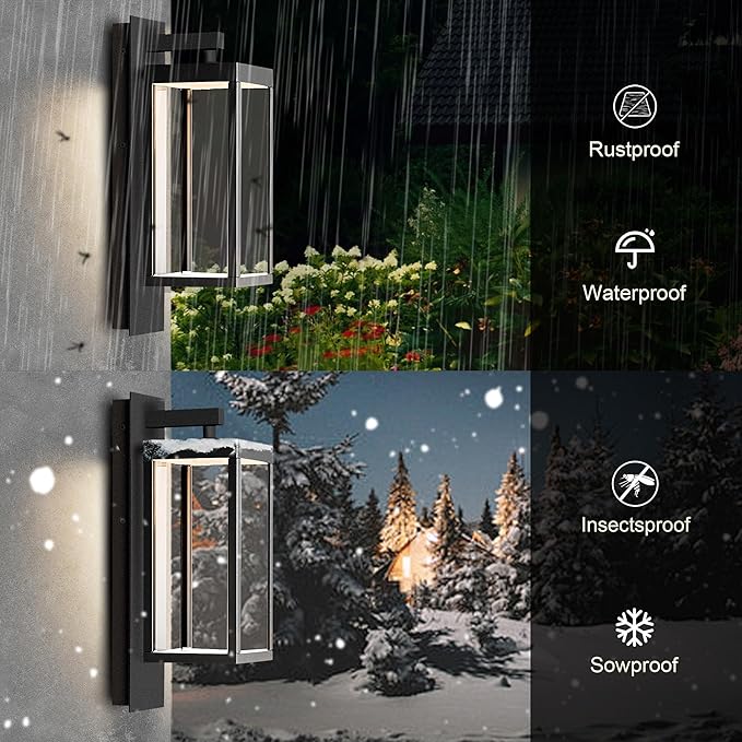 Outdoor Wall Sconce Lights LED Wall Mount Lantern Waterproof Exterior Wall Light Fixtures with Clear Glass Shade Aluminum Matte Black Lamps for Porch Entryway Doorway Garage Garden Yard