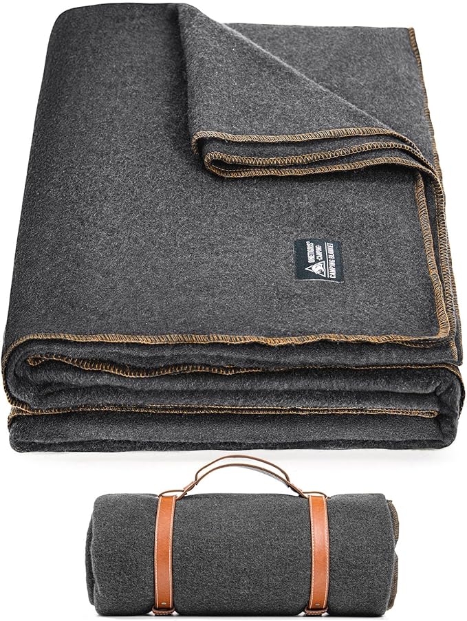 ONETIGRIS Wool BlanketWool Camping Blanket Warm Thick Washable Large Car Blanket Great for Camping Outdoors Sporting Events Survival Kits 64in x 87in