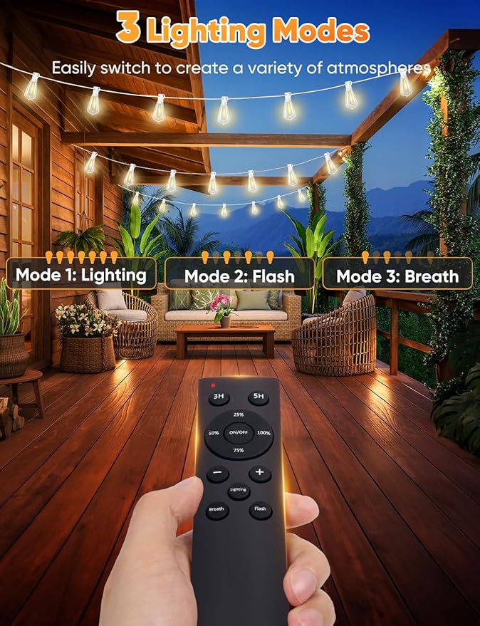 Brightever 120FT LED Outdoor String Lights with Remote Patio Lights Outdoor Waterproof with 38 Shatterproof Edison Bulbs Dimmable Outside Hanging Light for Birthday Party Christmas Decor White