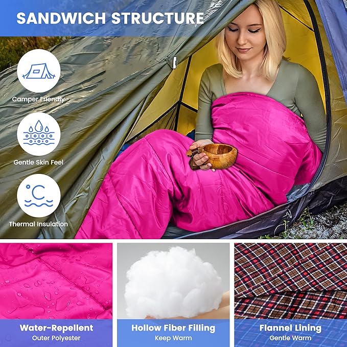 0 Degree Sleeping Bag for Cold Weather100% Cotton Flannel XXL for Adults Big and Tall Cold Weather Winter Zero Degree CampingFree Compression Sack
