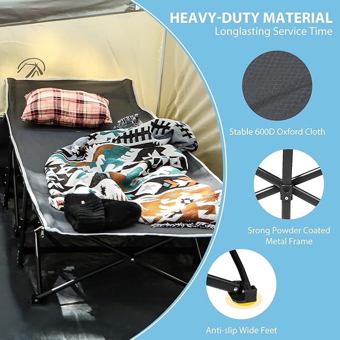 REDCAMP 2 Person Oversize Camping Cots for Adults 56'' Extra Wide Sleeping Cots Heavy Duty XXXL Cots Portable for Outdoor Indoor Office Grey