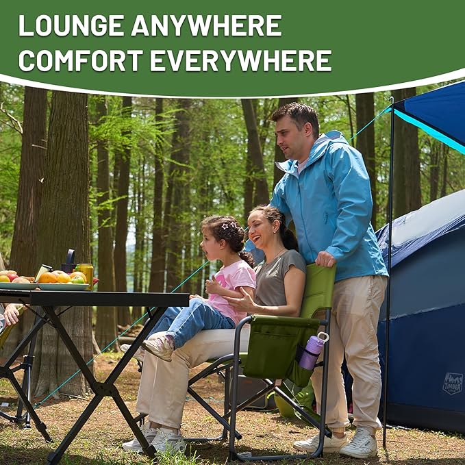 Timber Ridge XXL Director’s Chair – Heavy Duty Folding Camping Chair for Adults 500lb Capacity Extra Wide Padded Seat for Camping Sports Lawn Courtyard and Outdoor Use Green