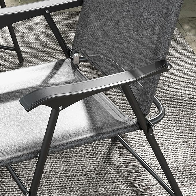 Outsunny Folding Patio Chairs Set of 4 Sports Chairs for Adults Camping Chairs with Armrests Breathable Mesh Fabric Seat for Lawn Gray