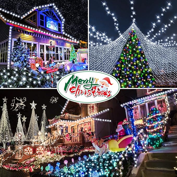 Hezbjiti 1000 LED 403 FT Christmas String Lights Outdoor 8 Lighting Modes IP44 Waterproof Fairy Lights with Timer and Dimmable Function for Home Party Tree Decorations (Cold White Clear Wire)