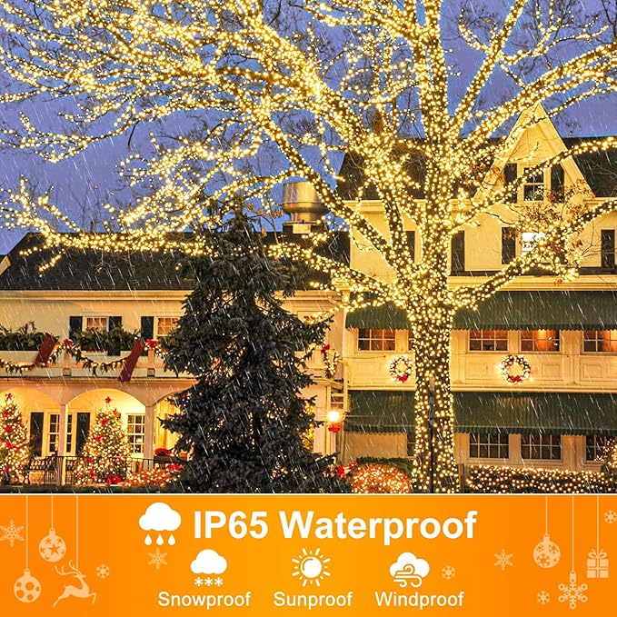 2 Pack Christmas Lights Outdoor Total 200FT 600LED String Lights for Outside Waterproof with 8 Modes Warm White Fairy Twinkle Lights Green Wire for Indoor Room Patio Garden Party Holiday Decorations