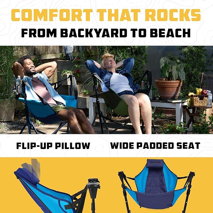 Wise Owl Outfitters Hammock Chair for Adults – Comfortable Portable Folding Rocking Camping Chair with Carry Bag – Great for Lawn Campsite &amp Outdoors