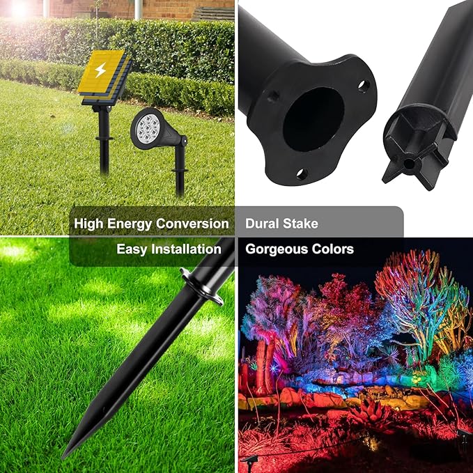 T-SUNUS RGB Solar Landscape Spotlights Christmas Color Changing Spot Lights Waterproof IP65 Garden Pond 180° Adjustable Halloween Wall Tree Light Separately Installed for Outdoor Indoor 2 Pack