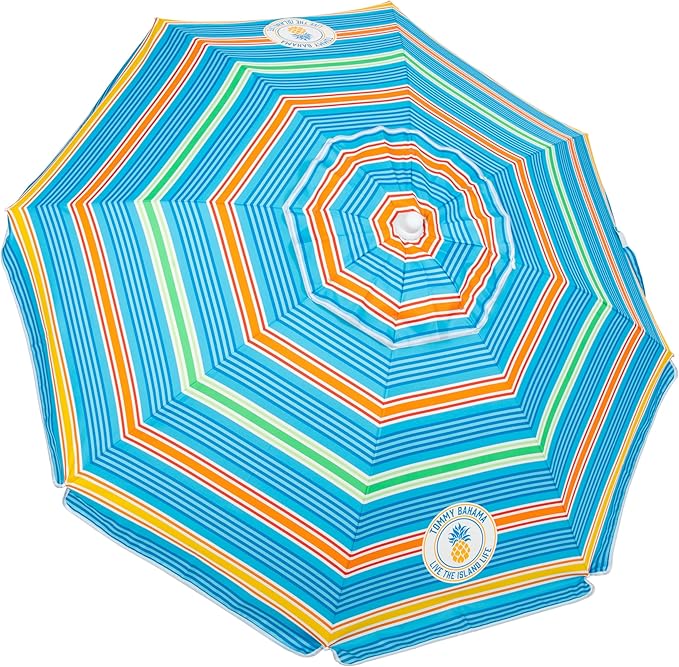 Tommy Bahama 6' UPF 50+ Tilt Beach Umbrella with Integrated Sand Anchor Wind Vent and Carry Bag