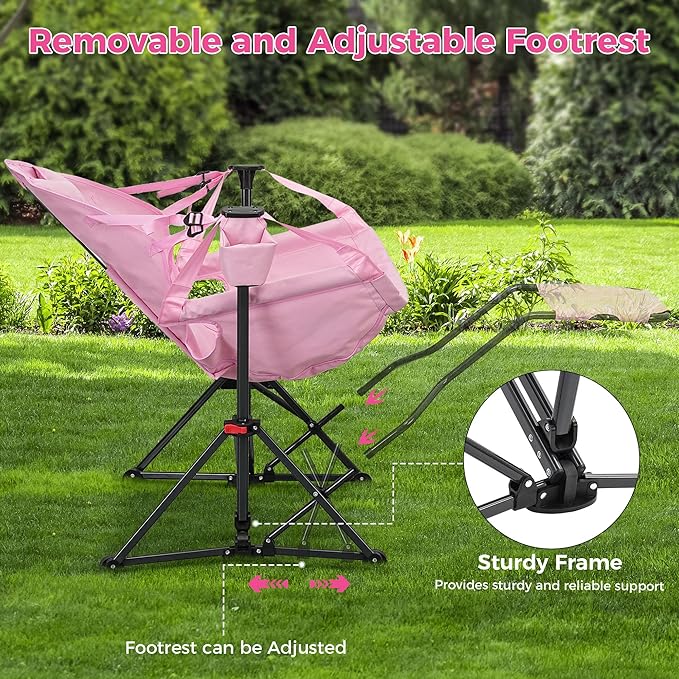 Ainfox Hammock Chair with Footrest Oversized Swinging Portable Folding Camping Chairs for Adults Outside Swinging Camp with Cup Holder Pillow for Outdoor Patio Lawn Pink