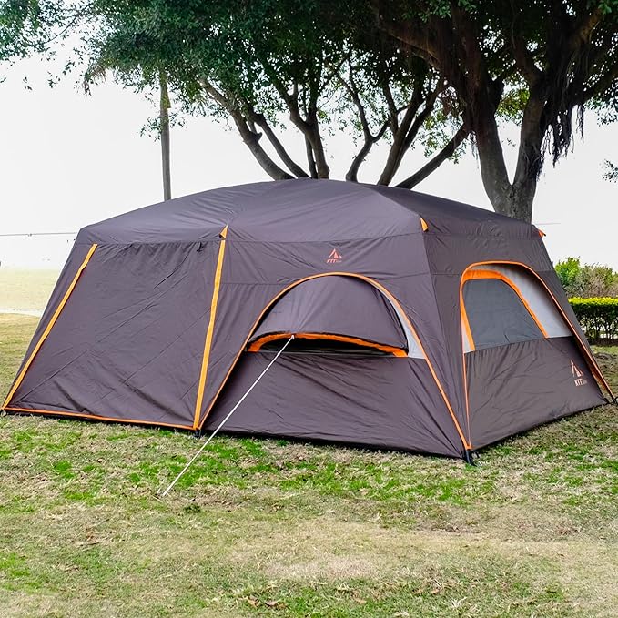 KTT Extra Large Tent 8-10-12 PersonFamily Cabin Tents2 Rooms3 Doors and 3 Windows with MeshStraight WallWaterproofDouble LayerBig Tents for OutdoorPicnicCampingFamily Gathering