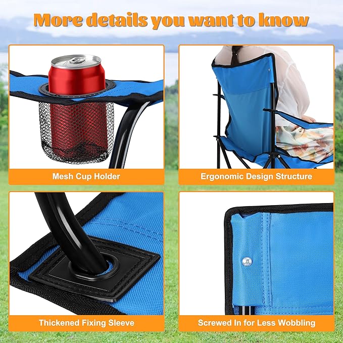 HaSteeL Camping Chairs 4 Pack Oversized Folding Chair with Cup Holders for Adults Portable Chair &amp Carry Bag for Outdoor Backyard Beach Lawn Patio Picnic Fishing Oxford Fabric &amp Heavy
