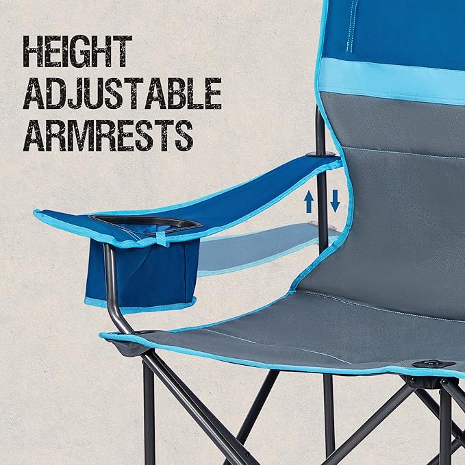 Portal 2 Person Camping Loveseat Folding Double Duo Camp Chair for Adults High Back Outdoor Support 500 lbs Blue