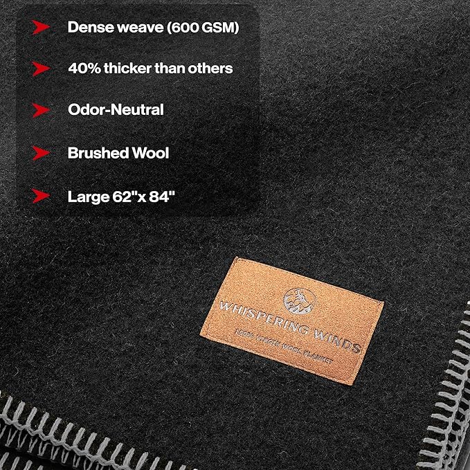 100% Wool Blanket - Premium Ultra-Soft &amp Warm Twin 62x 84 Large Size Blanket for Couch Bed Home Camping &amp Outdoors
