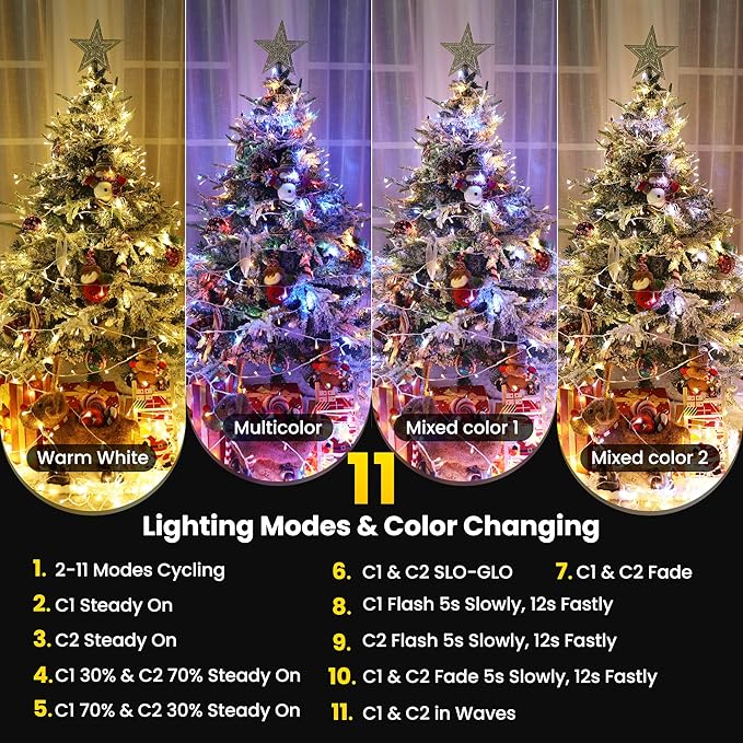 Color Changing Christmas Lights 175ft 500 LED Warm White &amp Multicolor Christmas String Lights with Remote 11 Modes Fairy Twinkle Lights Waterproof for Party Garden Home Weddings Xmas Tree De