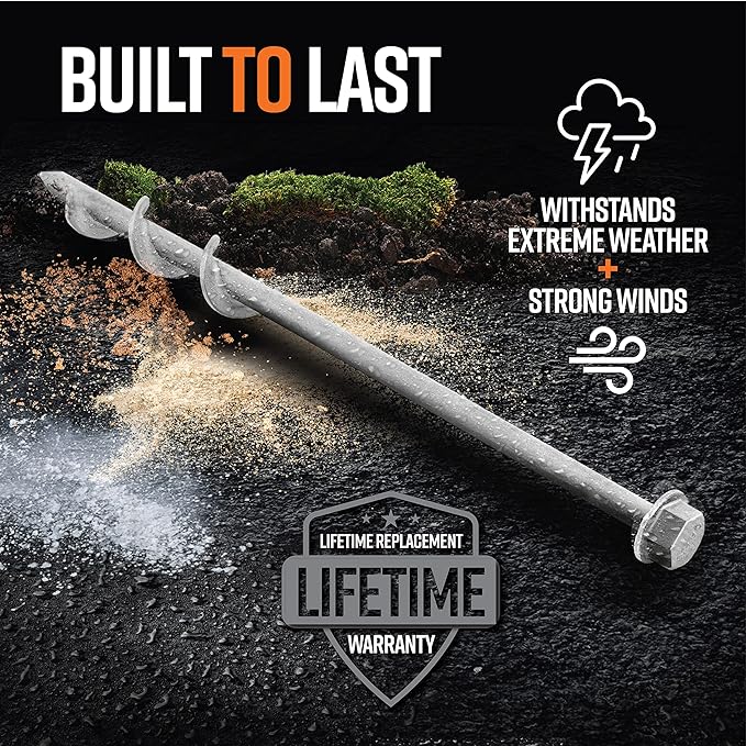 GROUNDGRABBA Screw in Tent Stake for Sand and Loose Ground | Premium Drill Driven Ground Anchor Earth Screws | Sand Screw Anchor | 12x GroundGrabba Pro 1 Stakes