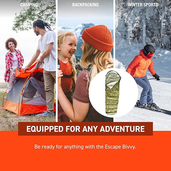 SOL Escape Bivvy with Hood - Emergency Preparedness Blanket - Reflects Up to 70% Body Heat - Outdoor Survival Bivvy - Water Resistant - Durable &amp Breathable - Winter Camping Supplies - Green