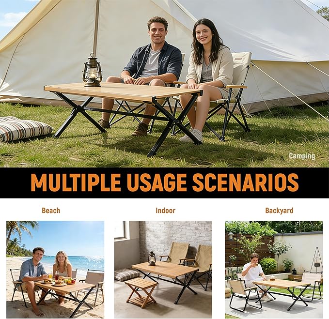 OUTSIDER Egg Roll-Up Camping TableAluminum Rolled-Up Tabletop Scratch-Resistant Non-Slip Base X-Shaped LegsLightweight Multi-Purpose for Indoor &amp Outdoor Use