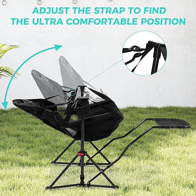 Ainfox Hammock Camping Chair with Footrest Heavy Duty Foldable Portable Rocking Hammock Chairs Outside Swinging Camp with Cup Holder Pillow for Outdoor Patio Poolside Black Dark Blue