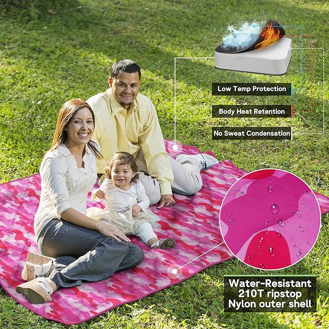 Mirzoyan Woobie Blanket Military Poncho Liner Camo Insulated Camping Woobie Blanket for Outdoor Hiking (Pink with Zipper)