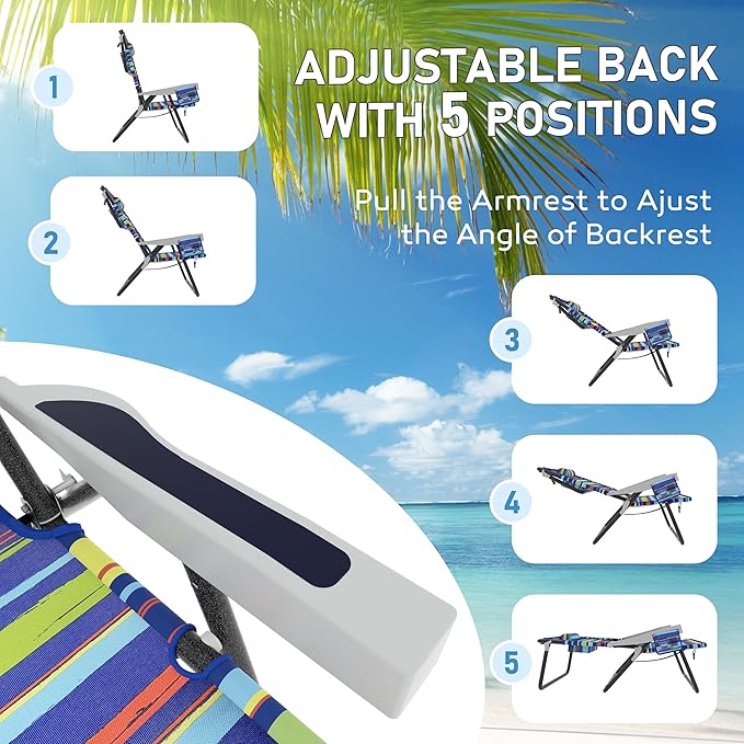 BlueWish Backpack Beach Chair 2 Pack Beach Chairs for Adults with Water-Resistant Storage Bag Oxford Fabric 5 Adjustable Position Folding Beach Chair for Poolside Garden Backyard