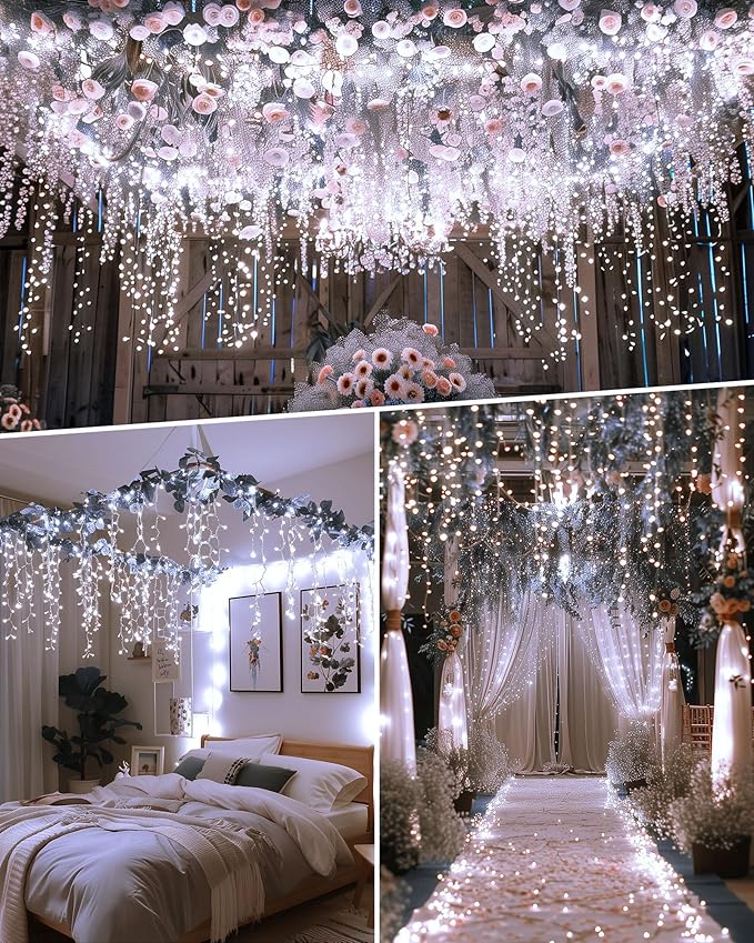 Minetom Icicle Lights for Outside 100Ft 832 LED White Christmas Lights with 156 DropsChristmas Icicle Light with Remote and Timer for House Roof Pure White