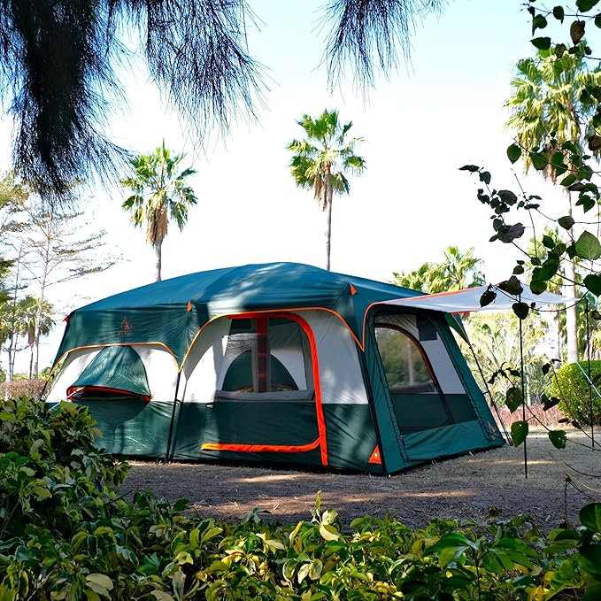 KTT Extra Large Tent 10-12-14 Person(B)Family Cabin Tents2 Rooms3 Doors and 3 Windows with MeshStraight WallWaterproofDouble LayerBig Tent for OutdoorPicnicCampingFamily Gathering