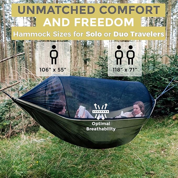 Miztli Camping Hammock -Portable Hammock w/Spacious Net &amp Tree Straps w/Adjustable Loops Double and Single Hammock for Outdoor Indoor Hiking and Travel