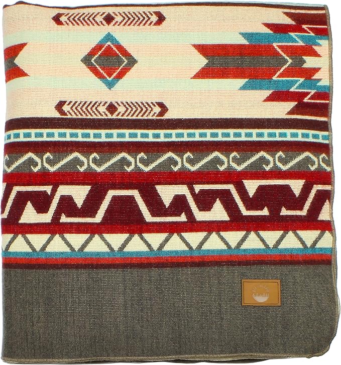 Inca Aztec Throw Queen King Blanket | Southwest Indian Navajo Boho Style | Native Cover for Camping Bedding Couch Vanlife | Faux Alpaca Lightweight Hypoallergenic (Chimborazo Beige Queen)