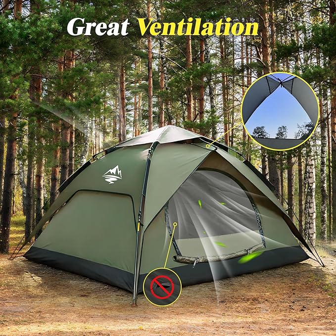 2-3 Person Camping Tent Instant Pop Up Tents for Camping - 40s Automatic Easy Setup Tent with Rainfly Double-Layer 3500mm Waterproof &amp Windproof Instant Tents for Hiking Backpacking