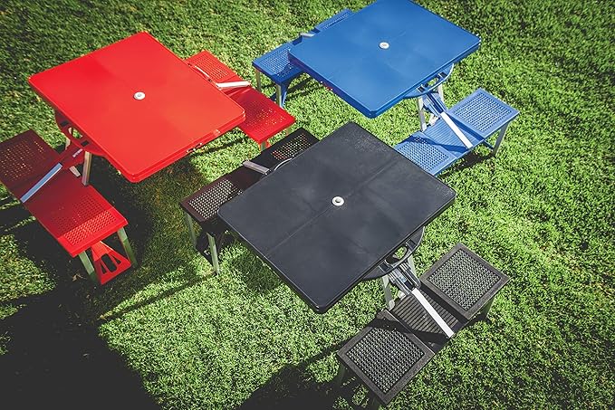 PICNIC TIME Disney Minnie Mouse Folding Picnic Table with Seats Collapsible Aluminum Table and Bench Set with Umbrella Hole Lightweight Portable Table for Camping TravelTailgating Backyard (Red)