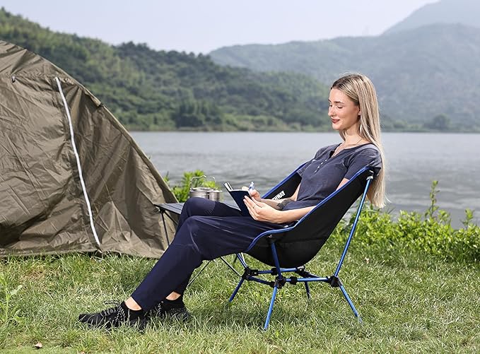 MARCHWAY Ultralight Folding Camping Chair Heavy Duty Portable Compact for Outdoor Camp Travel Beach Picnic Festival Hiking Lightweight Backpacking (Dark Blue)