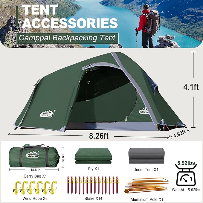 1 Person Backpacking Tent Waterproof Windproof Single Person Tent Lighweight Compact One Person Tent for Camping Hiking