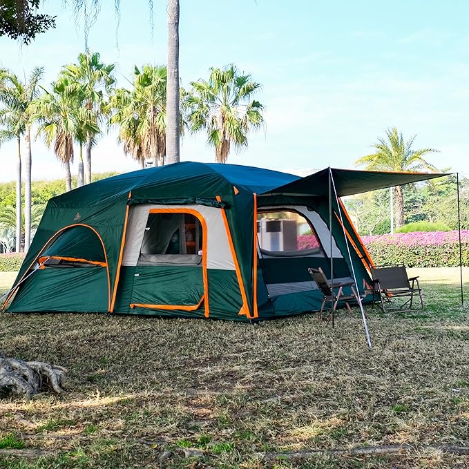 KTT Extra Large Tent 10-12-14 Person(B)Family Cabin Tents2 Rooms3 Doors and 3 Windows with MeshStraight WallWaterproofDouble LayerBig Tent for OutdoorPicnicCampingFamily Gathering