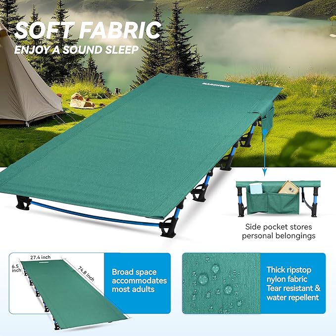 MARCHWAY Ultralight Folding Tent Camping Cot Bed Portable Compact for Outdoor Travel Base Camp Hiking Mountaineering Lightweight Backpacking (Green)
