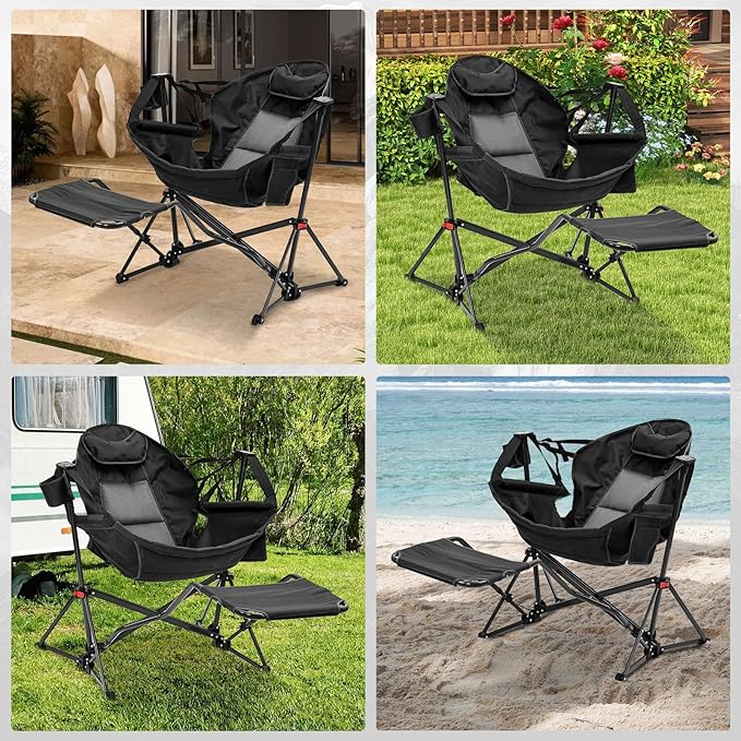 Hammock Camping Chair with Leg RestLightweight Portable Outdoor Chair for Camping and Hiking Supports 350lbs-Black