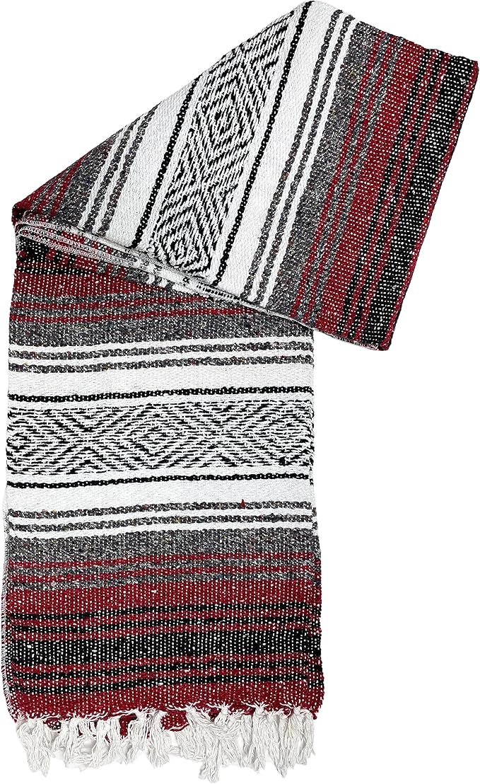 Genuine Oversized Artisan Mexican Falsa blanket (72inx48in) -Authentic Handcrafted Yoga Blanket Beach Throw Camping Essential Picnic Mat or Outdoor Wrap