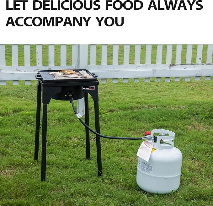 Outdoor Propane Burner Camping Stove Gas Burner with Adjustable Legs Ideal for Camping Home Brewing Turkey Frying and Maple Syrup Boiling