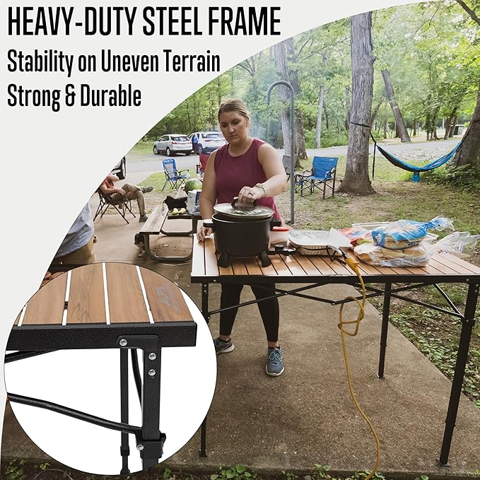 ALPS Mountaineering Overlanding Table Aluminum Roll-Top with Wood-Look Adjustable Height
