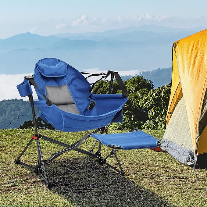 Hammock Camping Chair with Leg RestLightweight Portable Outdoor Chair for Camping and Hiking Supports 350lbs-Blue
