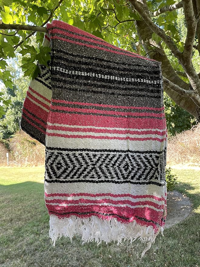 Authentic Mexican Falsa Blanket Perfect for YogaBeach CampingPicnic Car seat Cover Home Throw Decor (Pink)